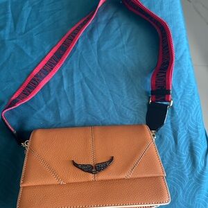 Zadig & Voltaire Tan Crossbody Bag with Red Strap